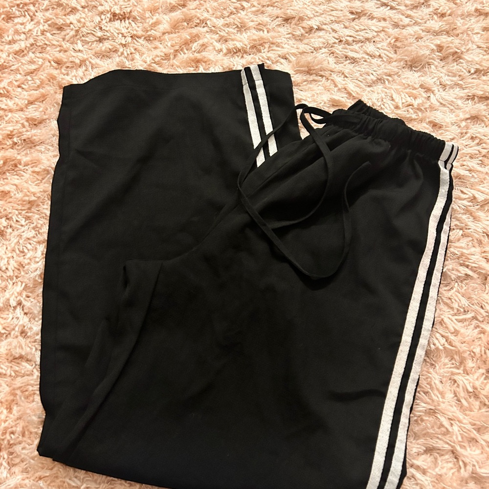 SHEIN Black Track Pants with White Stripes